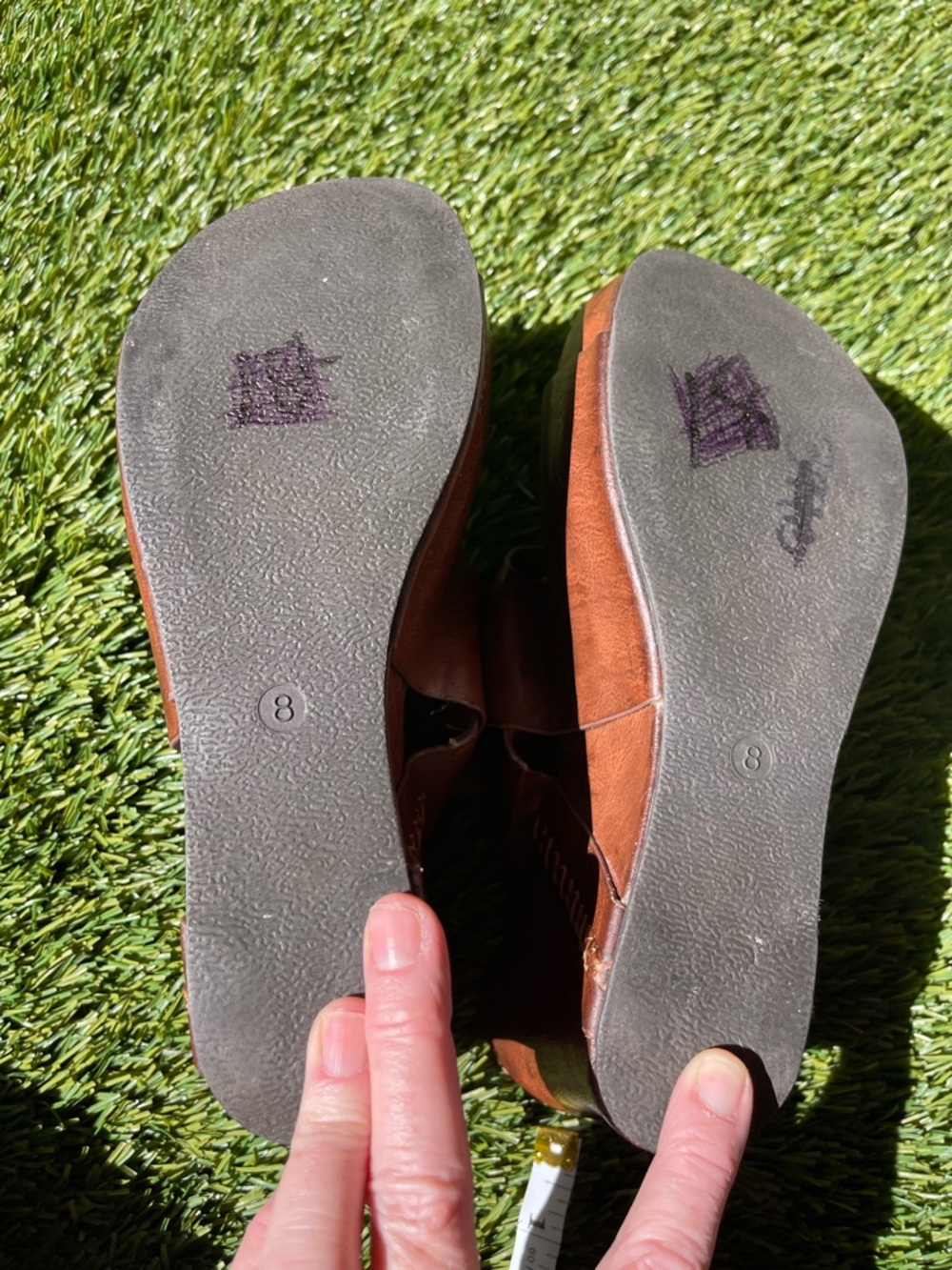 Pierre Dumas Brown Leather Wedge Sandals - Picture 6 of 7
